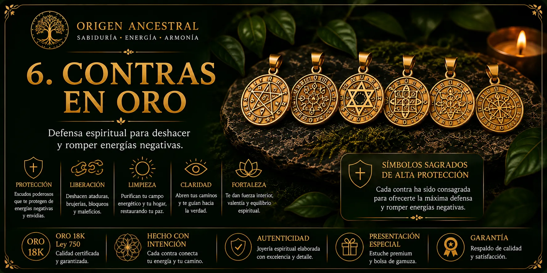 Contras en oro 18K — Origen Ancestral, Oro con Intención