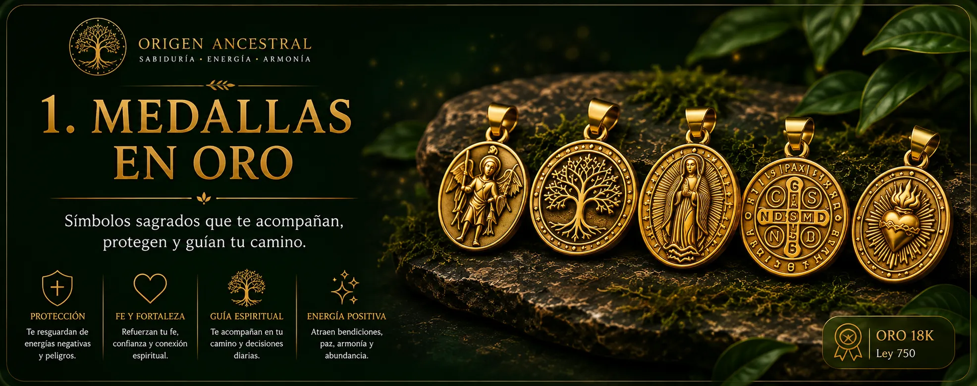 Medallas en oro 18K — Origen Ancestral, Oro con Intención